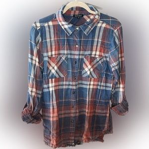 Dear John - Medium - Plaid Button Up Shirt Red White and Blue